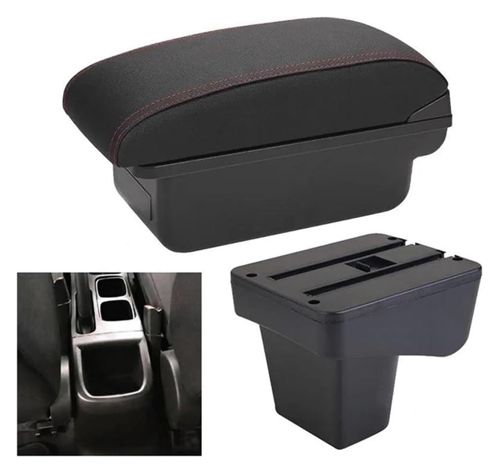 Auto Mittelkonsolen Armlehnen Für Suz&uki Für Vitara Auto Armlehne Center Storage Box Center Console Storage Box Innen USB Zubehör(C1 Black Red No Usb) von Spring talks