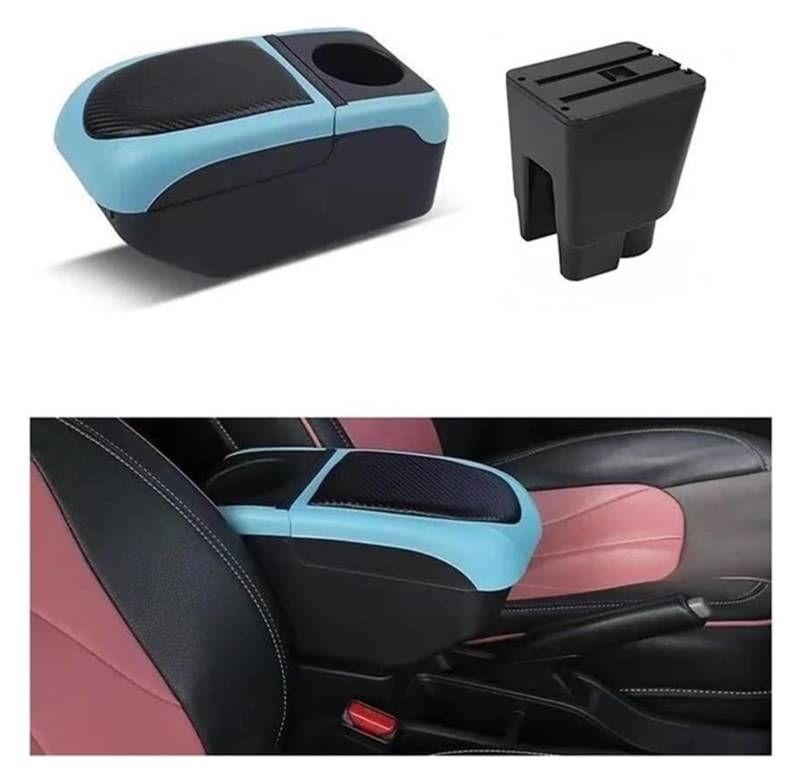 Auto Mittelkonsolen Armlehnen Für T&oyota Für Etios Auto Armlehne Box Innen Teile Lagerung Box Mit USB Getränkehalter Armlehne Box(Black-blue) von Spring talks