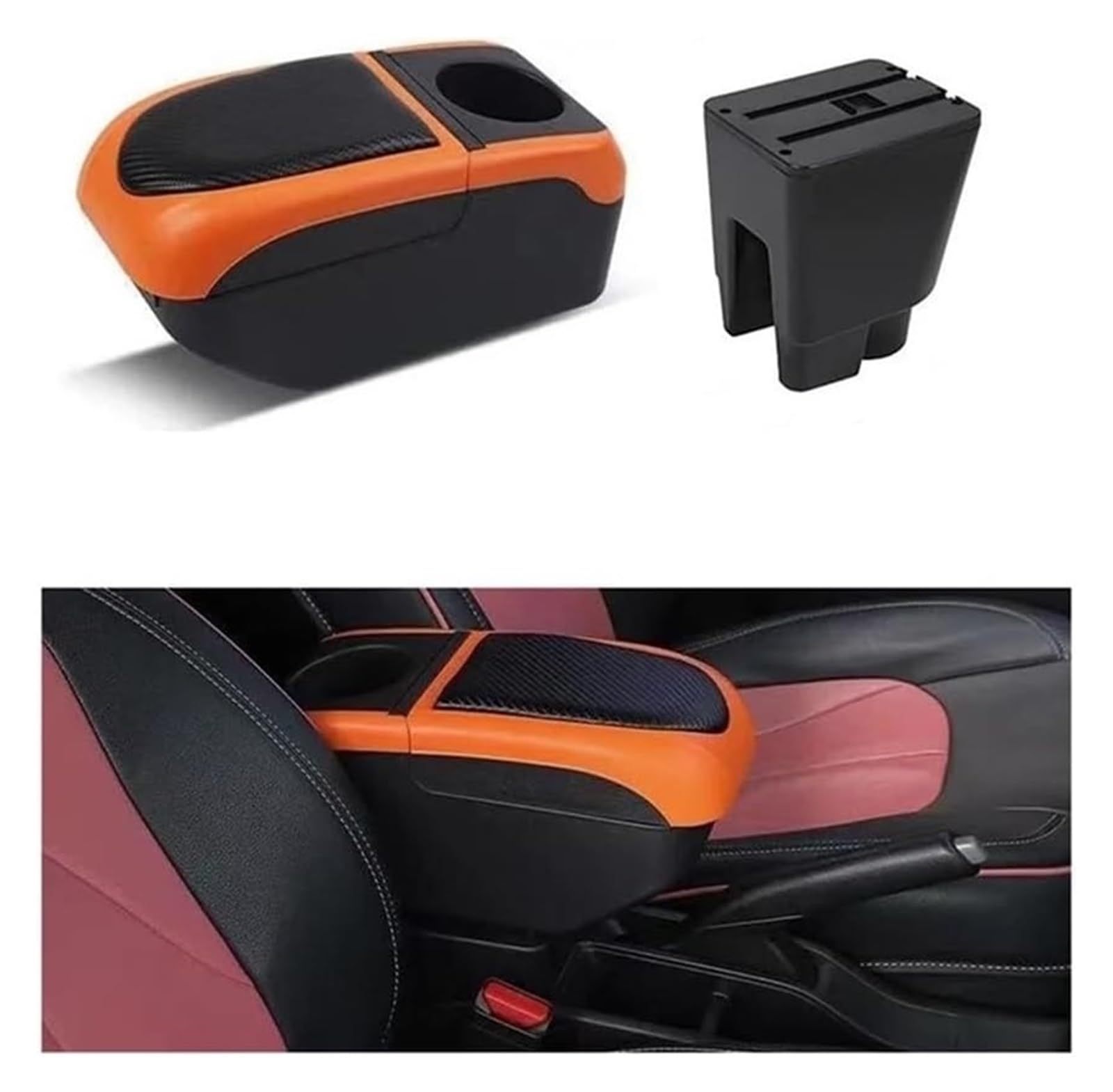 Auto Mittelkonsolen Armlehnen Für T&oyota Für Etios Auto Armlehne Box Innen Teile Lagerung Box Mit USB Getränkehalter Armlehne Box(Black-orange) von Spring talks