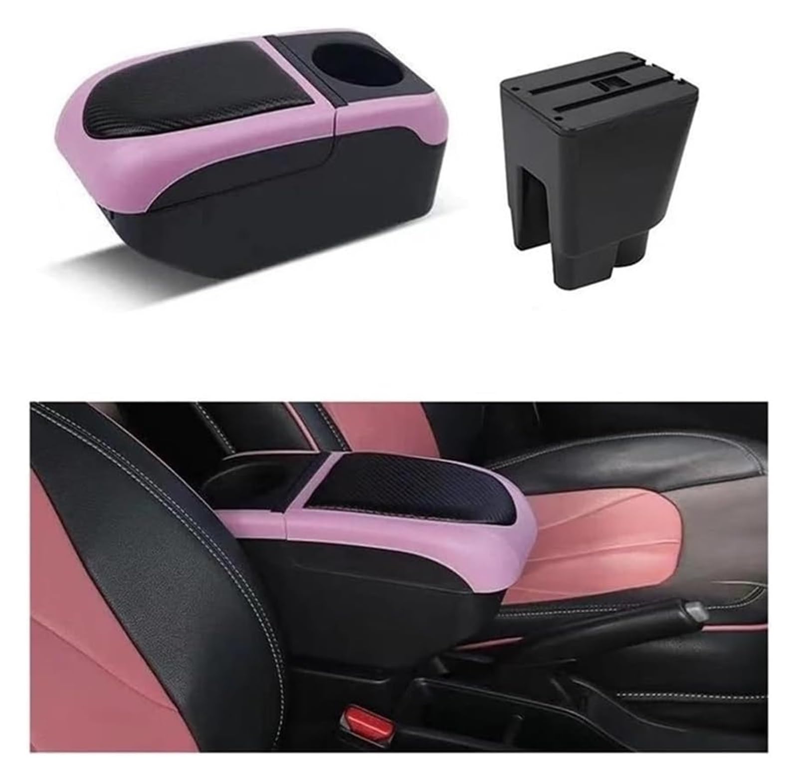 Auto Mittelkonsolen Armlehnen Für T&oyota Für Etios Auto Armlehne Box Innen Teile Lagerung Box Mit USB Getränkehalter Armlehne Box(Black-pink) von Spring talks