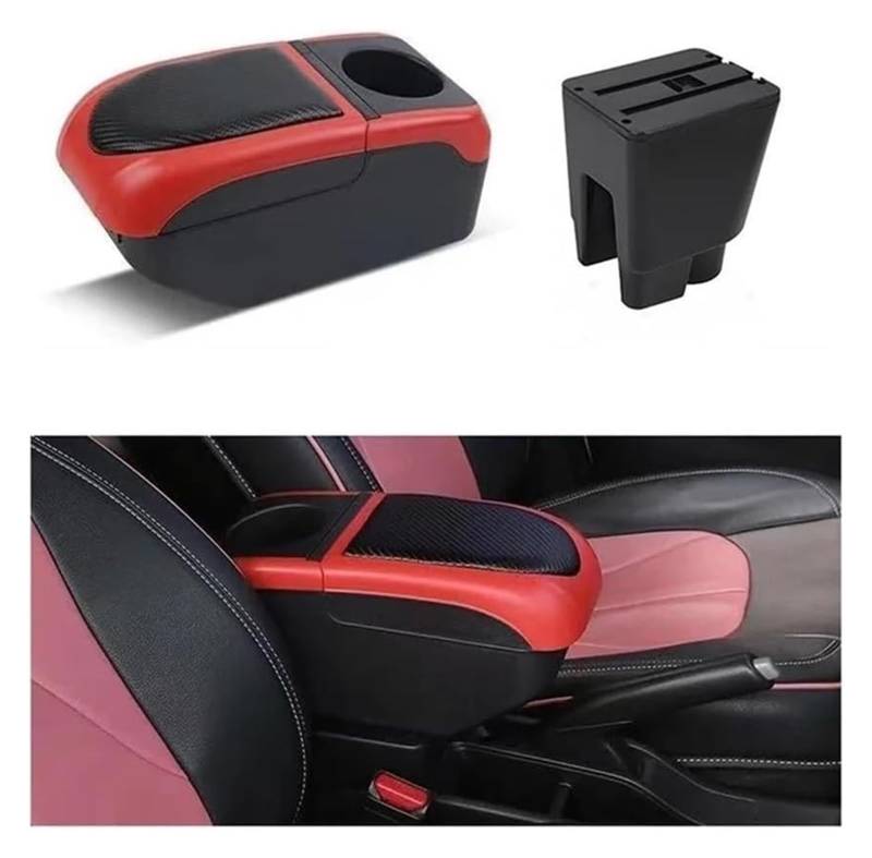 Auto Mittelkonsolen Armlehnen Für T&oyota Für Etios Auto Armlehne Box Innen Teile Lagerung Box Mit USB Getränkehalter Armlehne Box(Black-red) von Spring talks