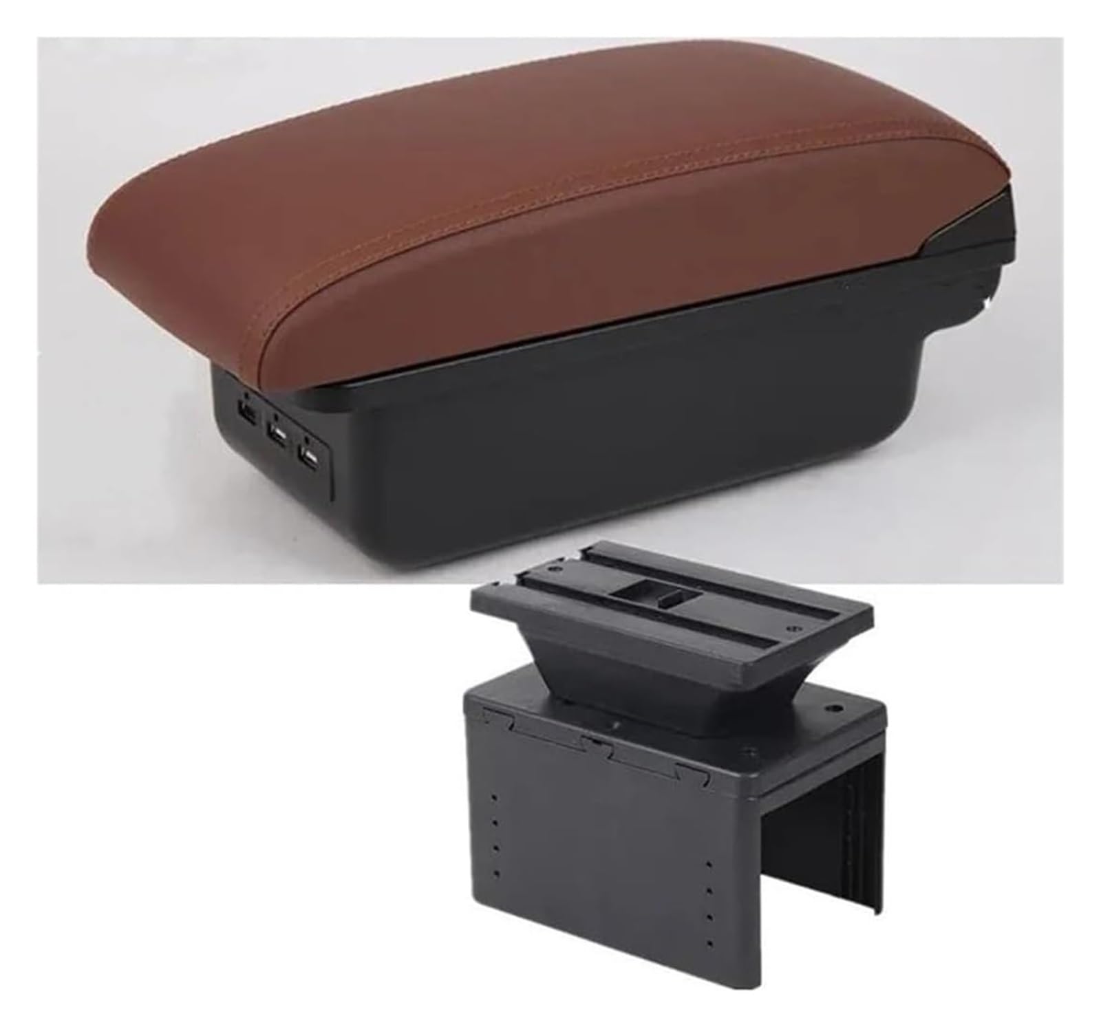 Auto Mittelkonsolen Armlehnen Für TT Coupe Center Console Storage Box Armlehne Auto Armlehne Interior Center Storage Box USB(B6 Brown 3usb) von Spring talks