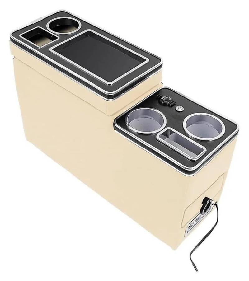 Auto Mittelkonsolen Armlehnen Für VW Für Caravelle Für M&ultivan T4 T5 T6 2003-2023 Mittelkonsole Armlehnenbox Mit Kabellosem Telefonladen(For 4th Beige) von Spring talks