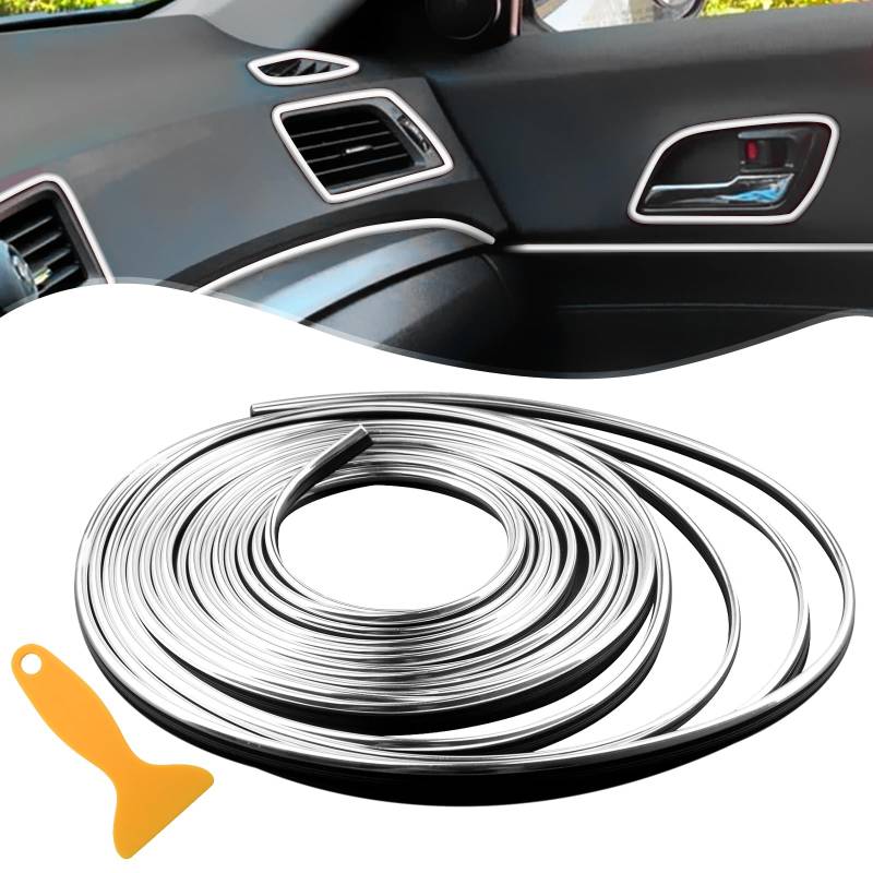 Spurtar Chrom Silber Zierstreifen Auto - Autodeko LKW Zubehör Innenraum Auto Tuning Frauen Mann Moulding Line Deko Zubehör DIY Filler Flexible Strip mit Installation Tool,10M von Spurtar