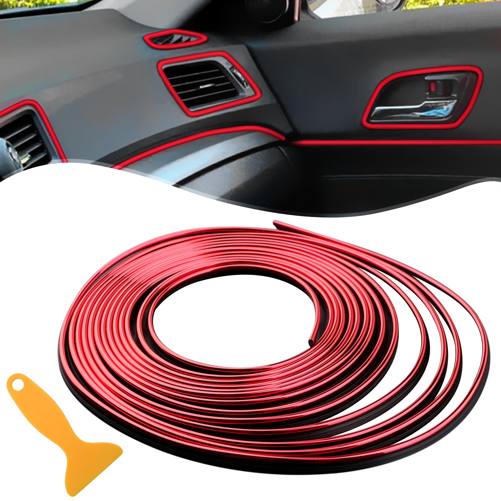 Rot Zierstreifen Auto -Autodeko LKW Zubehör Innenraum Auto Tuning Frauen Mann Moulding Line Deko Zubehör DIY Filler Flexible Strip, Universal Auto Zubehör Deko Zubehör mit Installation Tool,10M von Spurtar