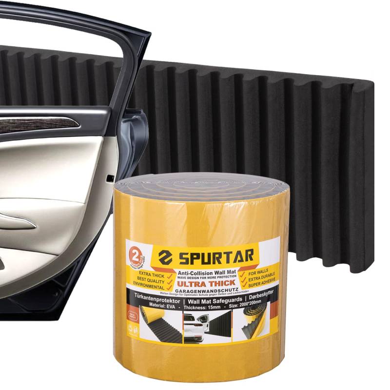 Spurtar Garagen Wandschutz, Kantenschutz Selbstklebend, Wandschutzfolie Türkantenschutz Auto Türschutz Garage Schaumstoff Schutz Wandpolster gegen Kratzer Schwarz,200 x 20 x 1,5 cm von Spurtar