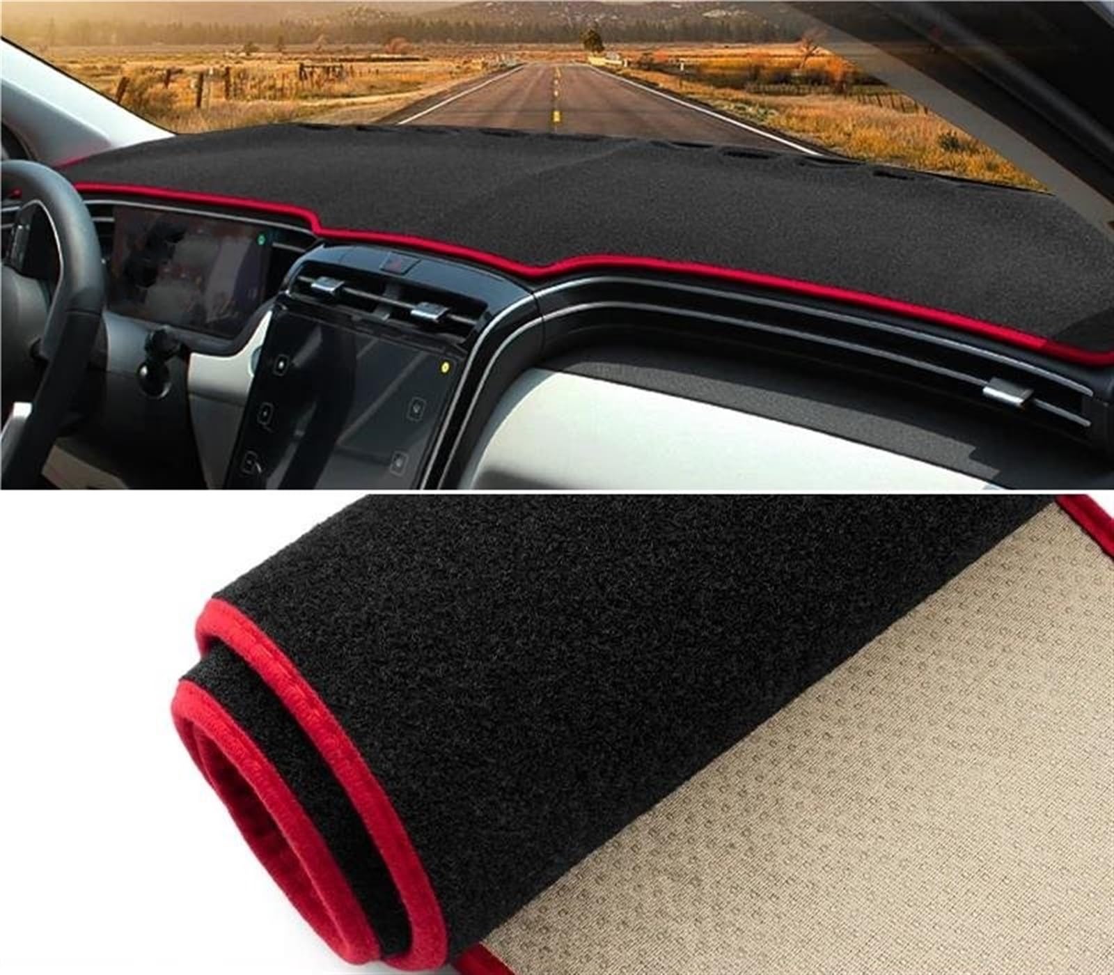 Armaturenbrett-Pad Für Hyundai Für Tucson NX4 2021 2022 2023 2024 Auto-Armaturenbrett-Abdeckung Sonnenschutz Vermeiden Sie Lichtmatte Instrumententeppich(A LHD Red Side) von Sqnbra