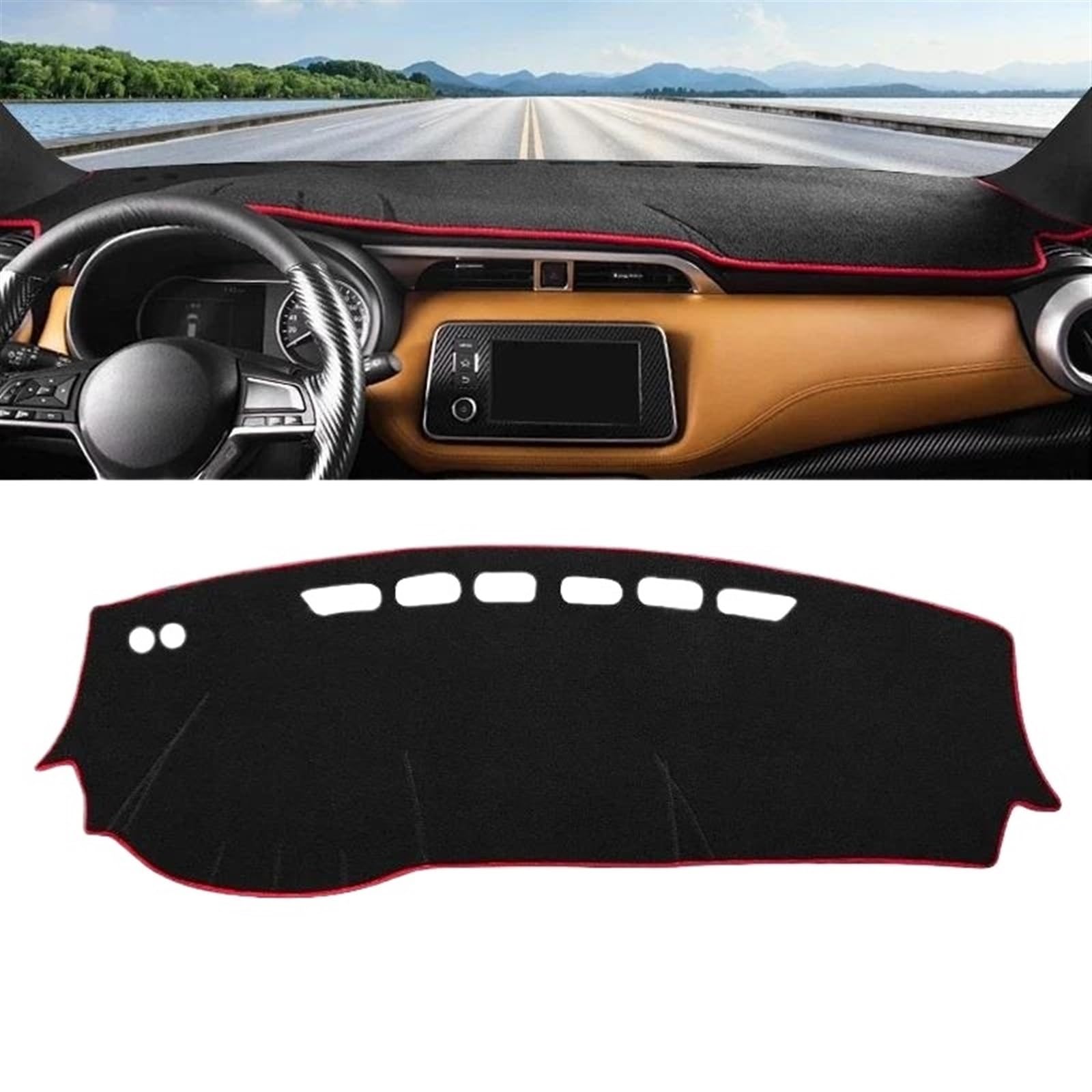 Armaturenbrett-Pad Für Nissan Für Kicks P15 2016 2017 2018 2019 2020 2021 2022 2023 2024 Auto Dashboard Abdeckung Vermeiden Licht Pad Sonnenschutz Teppich(A Red Side LHD) von Sqnbra