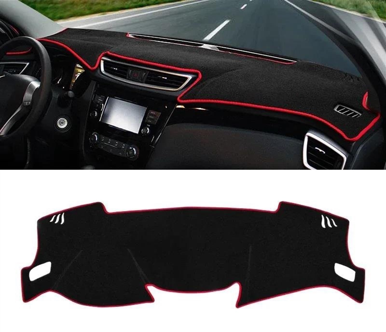 Armaturenbrett-Pad Für Nissan Für Qashqai J11 2014 2015 2016 2017 2018 2019 2020 Auto Armaturenbrett Abdeckung Dash Matte Sonnenschutz rutschfeste Pad(A LHD Red Side) von Sqnbra