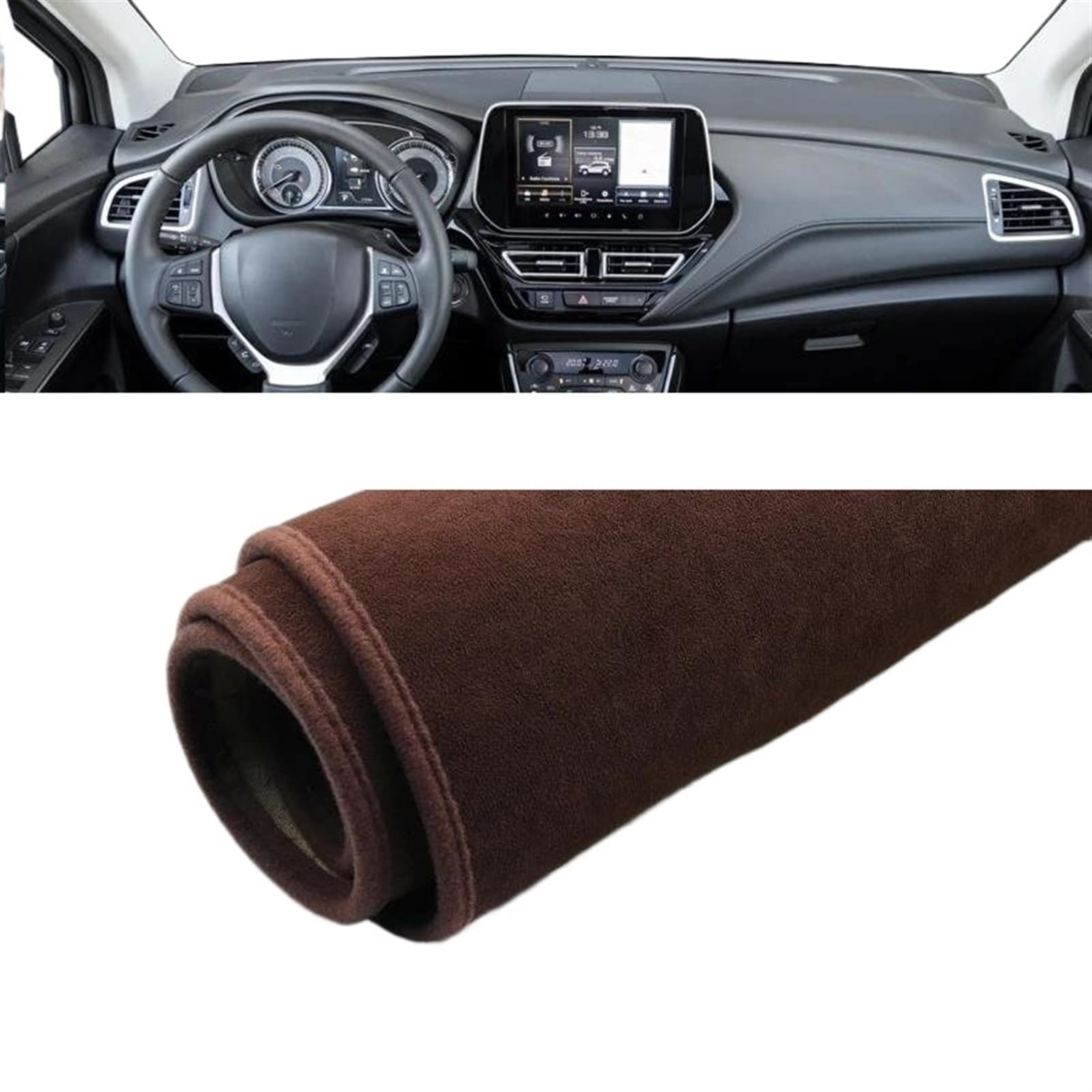 Armaturenbrett-Pad Für Suzuki Für S-Cross MK3 2022 2023 2024 Auto-Armaturenbrett-Abdeckung, Sonnenschutz, Lichtschutzmatte, Instrumententafel-Teppich(B LHD Brown) von Sqnbra