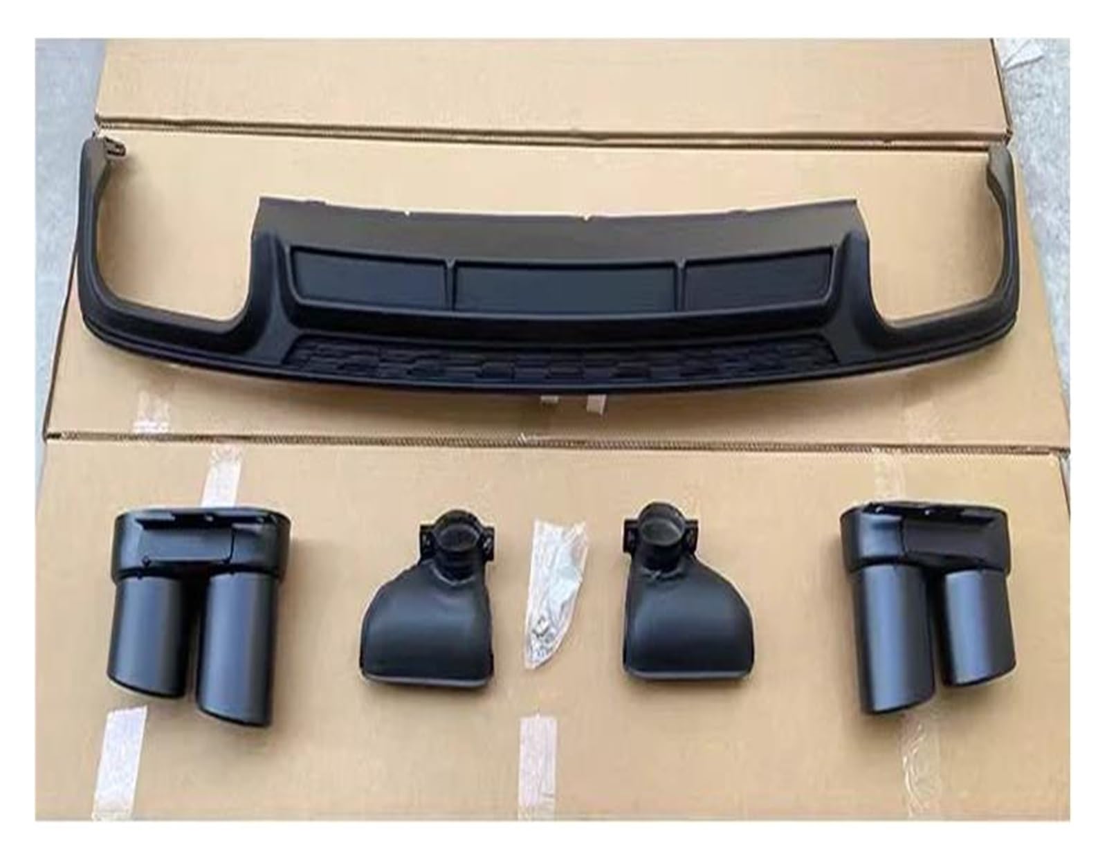 Heckspoiler ABS Hinten Stoßstange Stamm Lip Spoiler Diffusor Mit Auspuff Tipps Für A6 S6 Für Sline C8 2019 2020 2021 Auto Hinten Lip + Schwanz Kehle Spoilerlippe(Black Exhaust Pipe) von Sqnbra