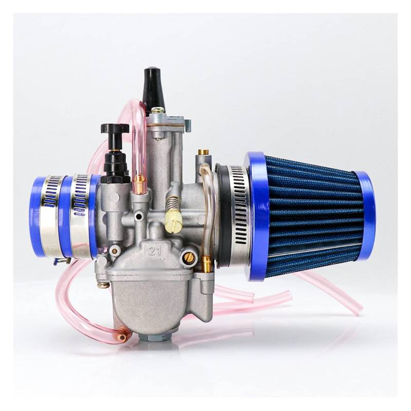 Vergaser Motorrad Für PWK 21 24 26 28 30 32 34 Mm Vergaser Vergaser Mit Luftfilter ATV Buggy Quad Dirt Bike Fit 2T 4T Für Jog Für DIO Ketten SäGen Vergaser(21mm Blue) von Sqnbra