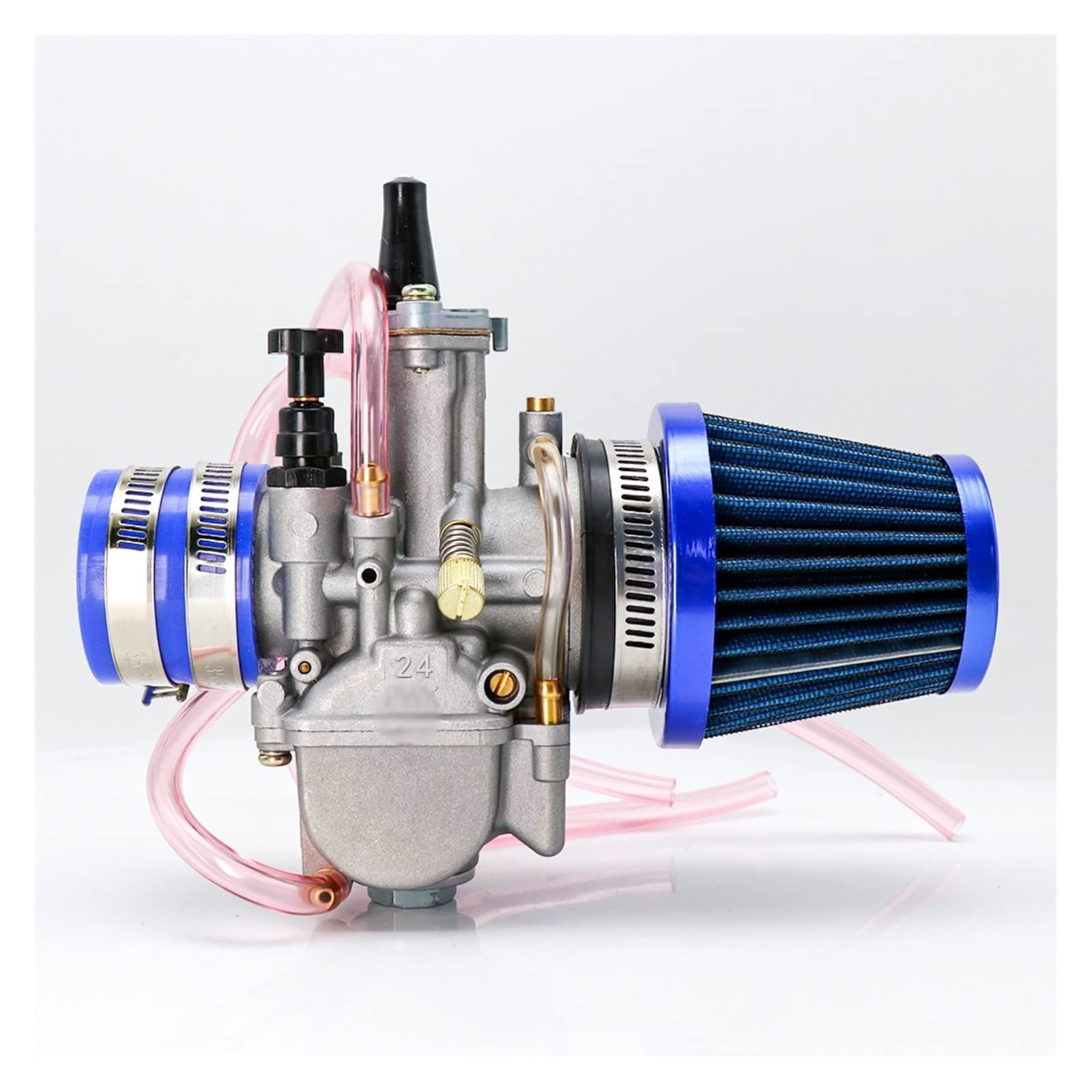 Vergaser Motorrad Für PWK 21 24 26 28 30 32 34 Mm Vergaser Vergaser Mit Luftfilter ATV Buggy Quad Dirt Bike Fit 2T 4T Für Jog Für DIO Ketten SäGen Vergaser(24mm Blue) von Sqnbra