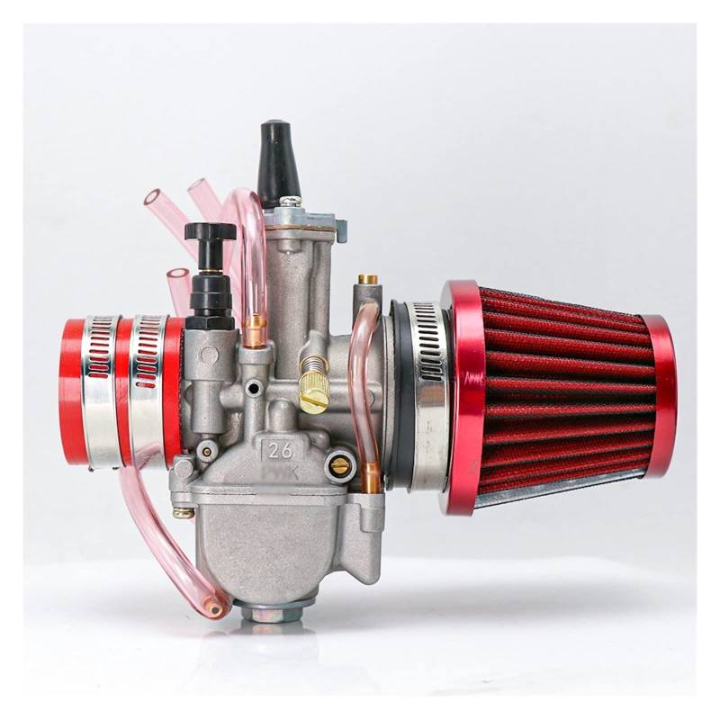 Vergaser Motorrad Für PWK 21 24 26 28 30 32 34 Mm Vergaser Vergaser Mit Luftfilter ATV Buggy Quad Dirt Bike Fit 2T 4T Für Jog Für DIO Ketten SäGen Vergaser(26mm RED) von Sqnbra