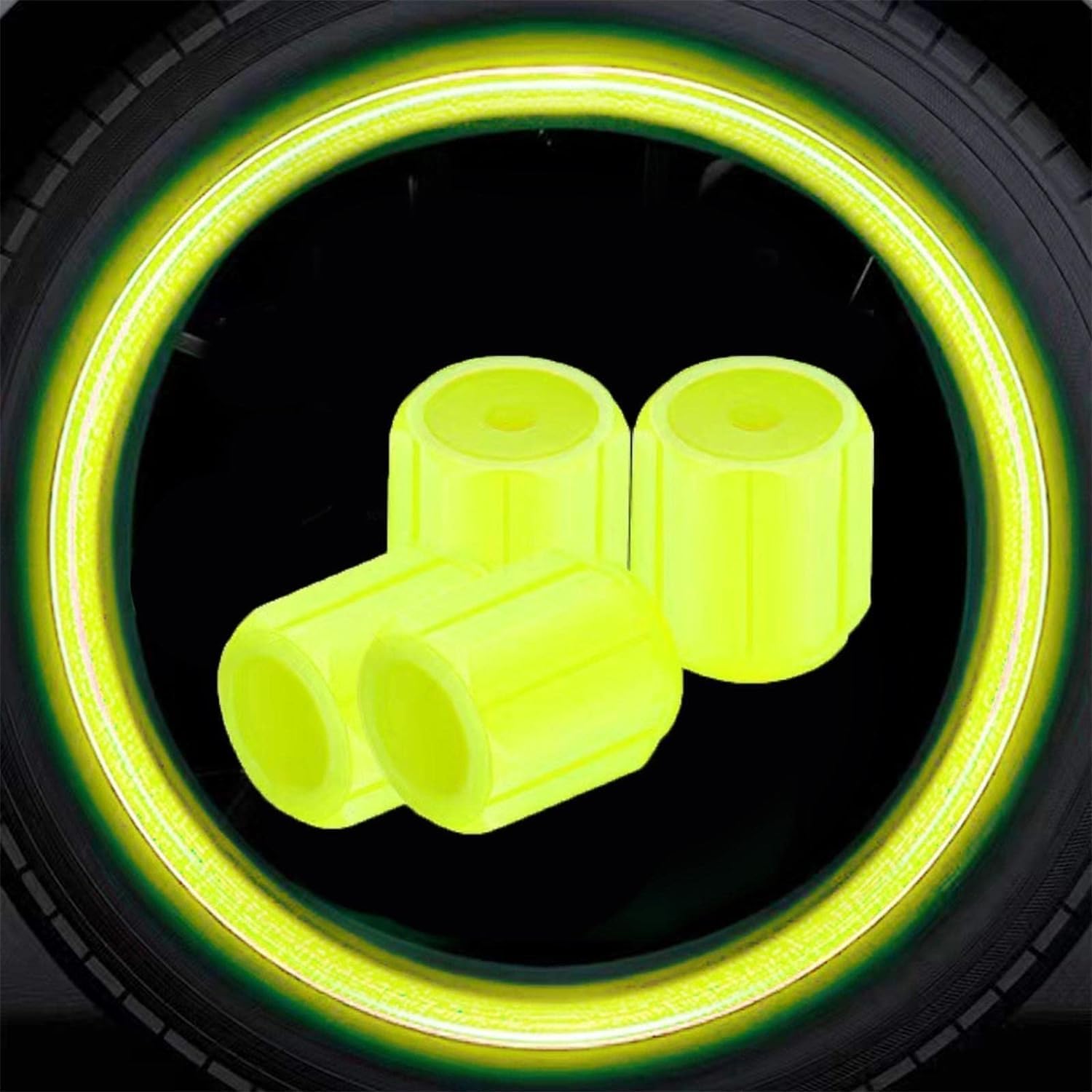 4Pcs Gelb Leuchtende Reifen Ventilkappen Auto Motorrad Glowing Hub Cover Rad Styling Werkzeug Reifen Ventil Auto Auto Zubehör, Ventilkappen, Zubehör und Teile von SquarezhenBo