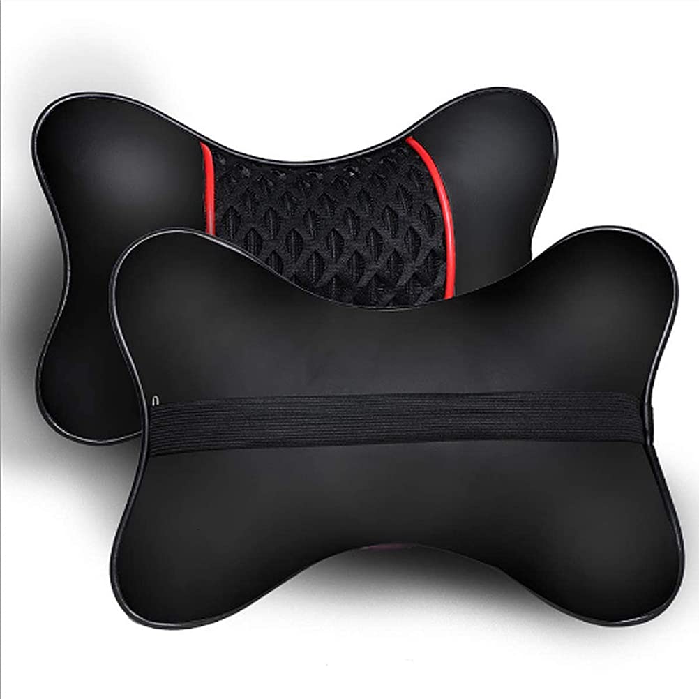 2PCS PU Leder Auto Kopfstütze Kissen Neck Rest Kissen Kissen Tragbare Weiche Auto Neck Unterstützung Auto Sitz Hals Kissen (Schwarz) von Srliya