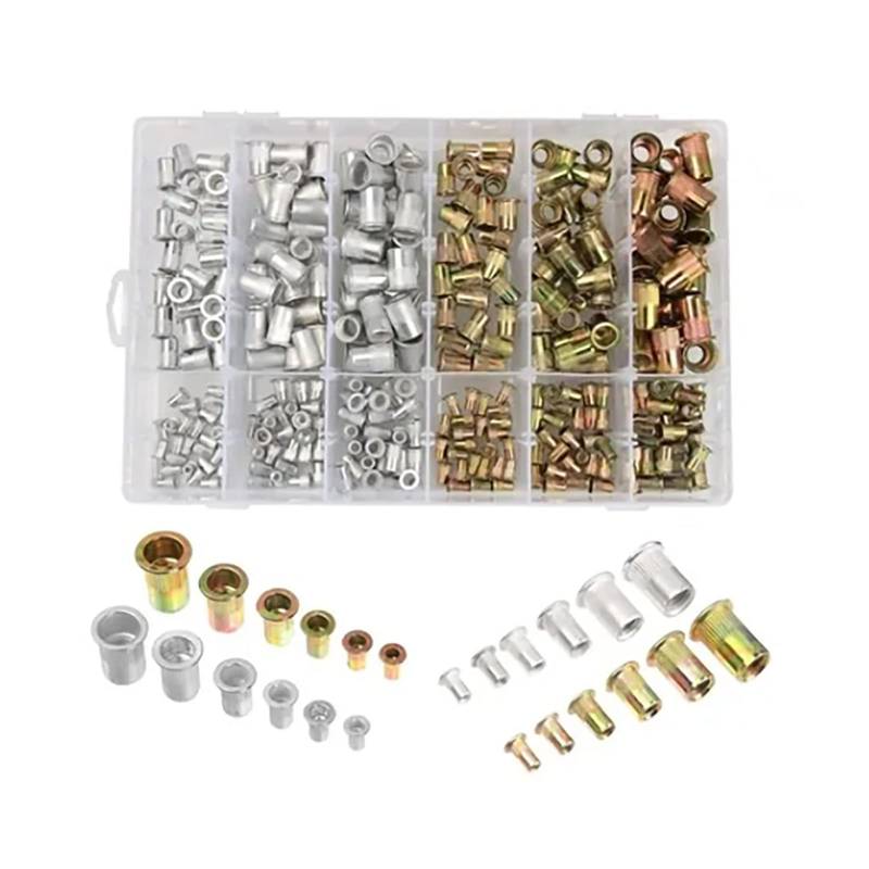 Srliya 300 Stcs Nietmutterkit, M3 M4 M5 M6 M8 M10, Aluminiumlegierung, Resistent, Käferhaft, Befestigungszubehör, Flat Head Nietmutter von Srliya