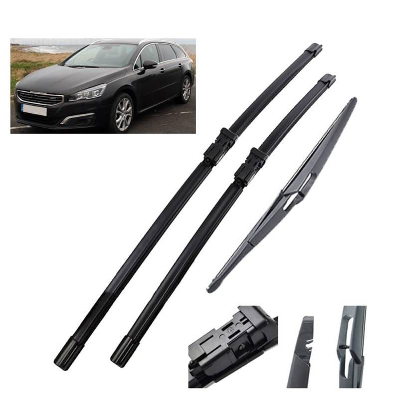 Umweltfreundlicher scheibenwischer Set für Peugeot 508 SW MK1 2010–2018, 3-teiliges for vorne und hinten,26 Zoll + 26 Zoll + 12 Zoll von Srltsy