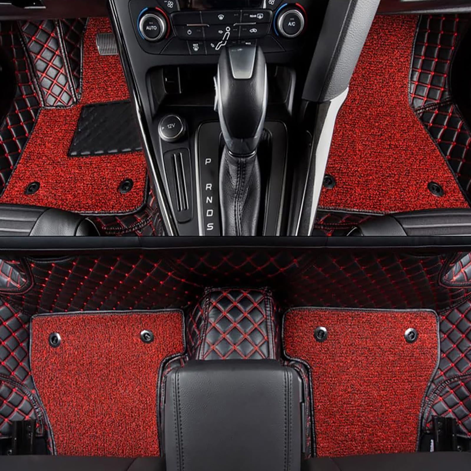 Leder Auto FußMatten für Hyundai Tucson 2020-2023, Anpassen Automatte Vorne Hinten Bodenmatte Teppich wasserdichte rutschfeste Fussmatten Allwetterschutz ZubehöR,A/Black-Red-Red von StRoux