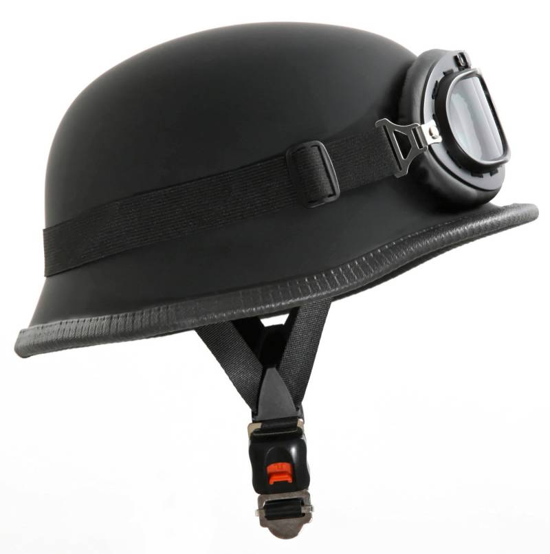 ATO Moto Motorradhelm Stahlhelm & Oldtimer Brille Schwarz matt Größe: (L 59/60cm) von ATO Moto