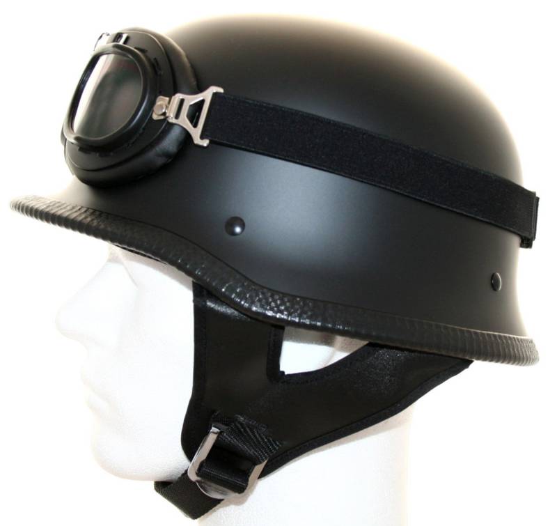 ATO-Helme Oldtimer Motorradhelm mit Fliegerbrille Wehrmachtshelm (M 57/58cm, Schwarz matt) von ATO Moto