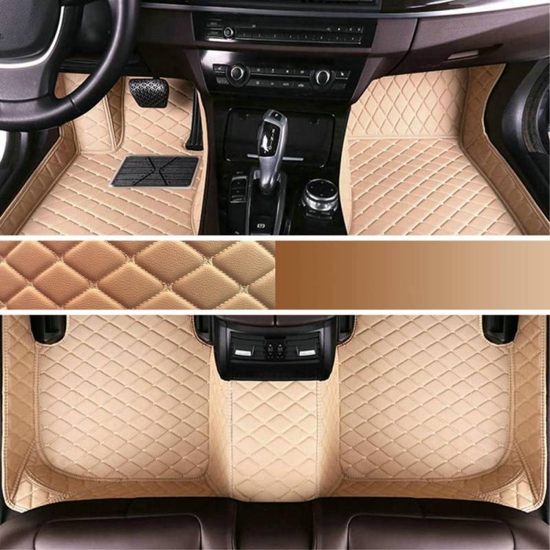 Personalisierung Anpassen Autofussmatten - 3D Luxus PU-Leder Auto Fussmatten Massanfertigung, Nach Maß Fußmatten Kompatibel mit 99% AutoMarke Modell (Beige) von Steemjoey