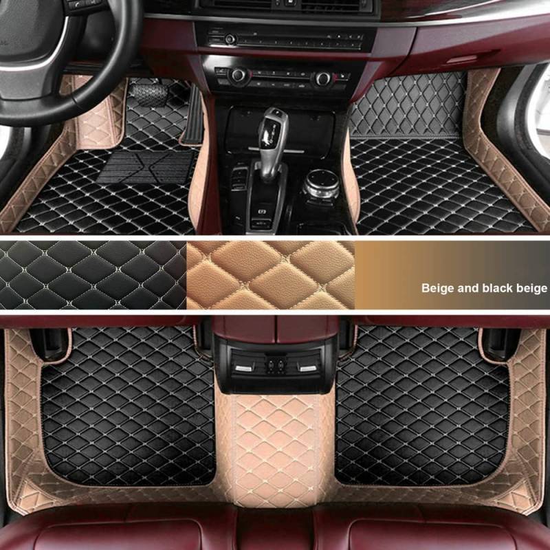 Personalisierung Anpassen Autofussmatten - 3D Luxus PU-Leder Auto Fussmatten Massanfertigung, Nach Maß Fußmatten Kompatibel mit 99% AutoMarke Modell (Beige&Schwarz Beige) von Steemjoey