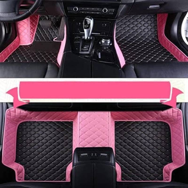 Personalisierung Anpassen Autofussmatten - 3D Luxus PU-Leder Auto Fussmatten Massanfertigung, Nach Maß Fußmatten Kompatibel mit 99% AutoMarke Modell (Rosa&Schwarz Beige) von Steemjoey