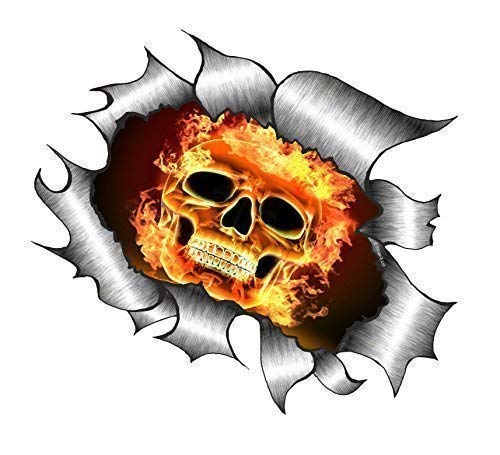 Sticar-it Ltd Zerrissen Metall Autoaufkleber Flammen Gothic Totenkopf Emo Vinyl Aufkleber - Multi, Large 205x160mm Approx von Sticar-it Ltd