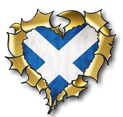 - es Sticar Ltd GOLD Herzform RIPPED TORN Metall Auto Aufkleber Flagge Schottland Saltire Scottland Vinyl, ca. 105 x 100 mm. von Sticar-it Ltd