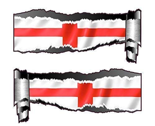 Ein Paar Von Gerollt Rücken gerissen OFFEN ZERRISSEN metall effekt Design Mit St Georges Kreuz England Flagge Motiv Vinyl Auto Aufkleber 150x65mm each von Sticar-it