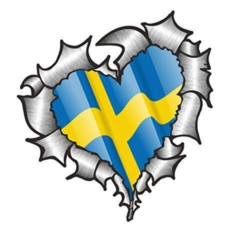 Herzförmiger ZERRISSENES METALL Schweden Schwedische Flagge Für Fussball Team Fan Passt Vinyl Auto Aufkleber 105x100mm von Sticar-it