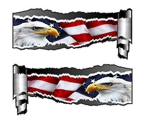 Sticar-it Paar Gerollt Rückseite Gerissen Offen Zerrissen Metall Effekt Design Mit American Kahl Adler & US Flagge Motiv Vinyl Auto Aufkleber 150x65mm Jedem von Sticar-it