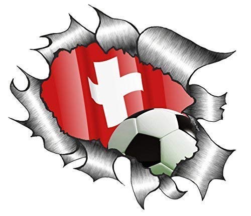 Sticar-it Zerrissenes Metall Schweiz Schweizer Fußball team Fan Flagge Fußball Turnier Vinyl Auto Aufkleber 105x130mm ca. von Sticar-it