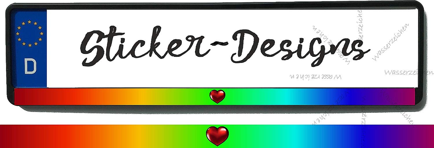 2Stück!50x1,5cm! Aufkleber/Klebe-Streifen für Kennzeichenhalter! Kennzeichen Herz Regenbogen K109 UV&Waschanlagenfest-Auto-Vinyl-Sticker Profi Qualität-Kratzfest! von Sticker-Designs