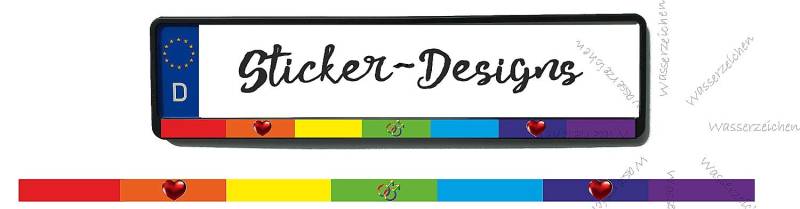 2Stück!50x1,5cm! Aufkleber/Klebe-Streifen für Kennzeichenhalter! Kennzeichen Regenbogen Boys Herz K101 UV&Waschanlagenfest-Auto-Vinyl-Sticker Profi Qualität-Kratzfest! von Sticker-Designs