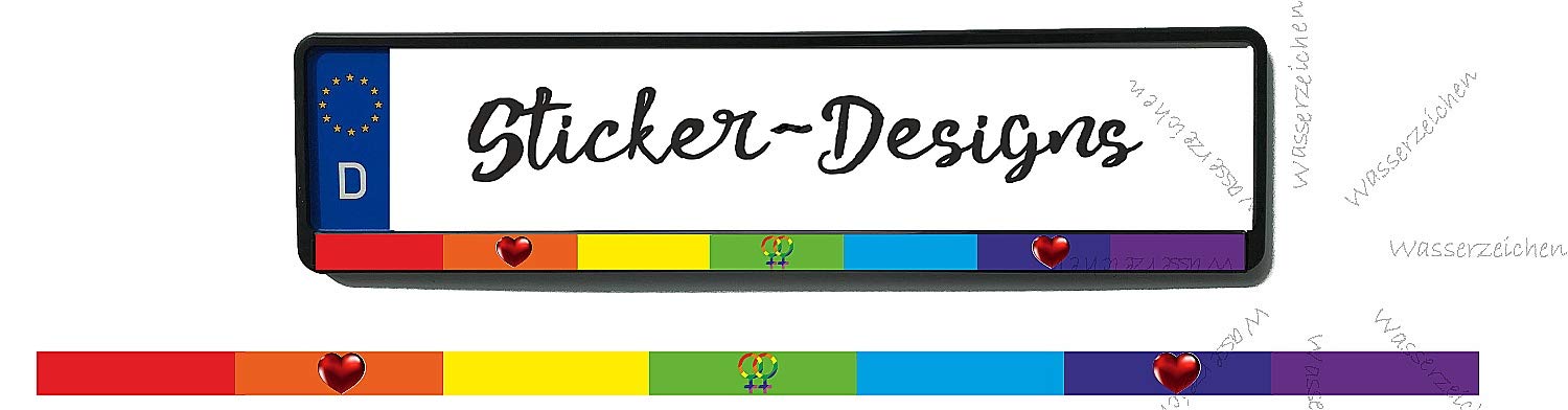 4Stück!50x1,5cm! Aufkleber/Klebe-Streifen für Kennzeichenhalter! Kennzeichen Regenbogen Girls Herz K102 UV&Waschanlagenfest-Auto-Vinyl-Sticker Profi Qualität-Kratzfest! von Sticker-Designs