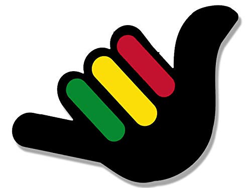 Sticker-Designs 10cm! Klebe-Folie Wetterfest Made-IN-Germany Rasta Colors Hang Loose Symbol UV&Waschanlagenfest Auto-Aufkleber Profi-Qualität! F2677 von Sticker-Designs