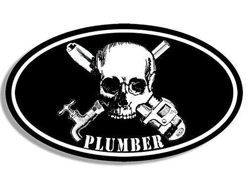 Sticker-Designs 10cm! Klebe-Folie Wetterfest Made-IN-Germany schwarz oval Skull Totenkopf Punisher Pipe Wrench Plumber UV&Waschanlagenfest Auto-Aufkleber Profi-Qualität! F612 von Sticker-Designs