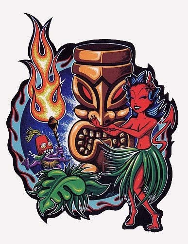 Sticker-Designs 10cm! Klebe-Folie Wetterfest Made-IN-Germany: Luau Awesome Tiki Hula Dancer Devil Teufel Girl Hawaii SURF Decal! E600 UV Waschanlagenfest Auto-Aufkleber Profi-Qualität! von Sticker-Designs