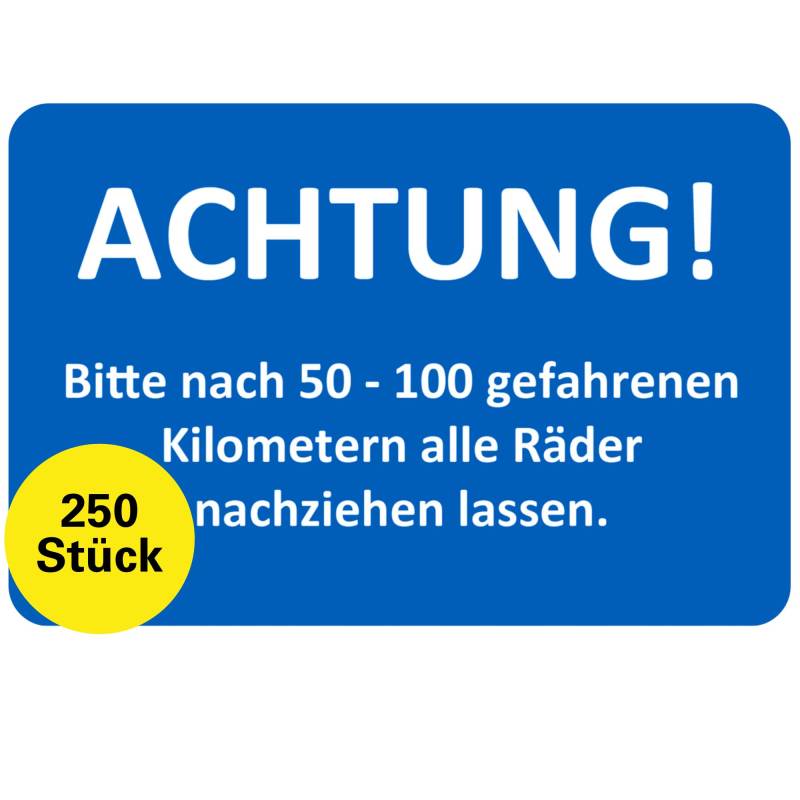 Sticker-Verlag 250 Stück Kundendienstaufkleber, Werkstattaufkleber, Inspektionsaufkleber, Autoaufkleber, Kfz Werkstattaufkleber, Achtung! Radbolzen nach. nachziehen Aufkleber von Sticker-Verlag