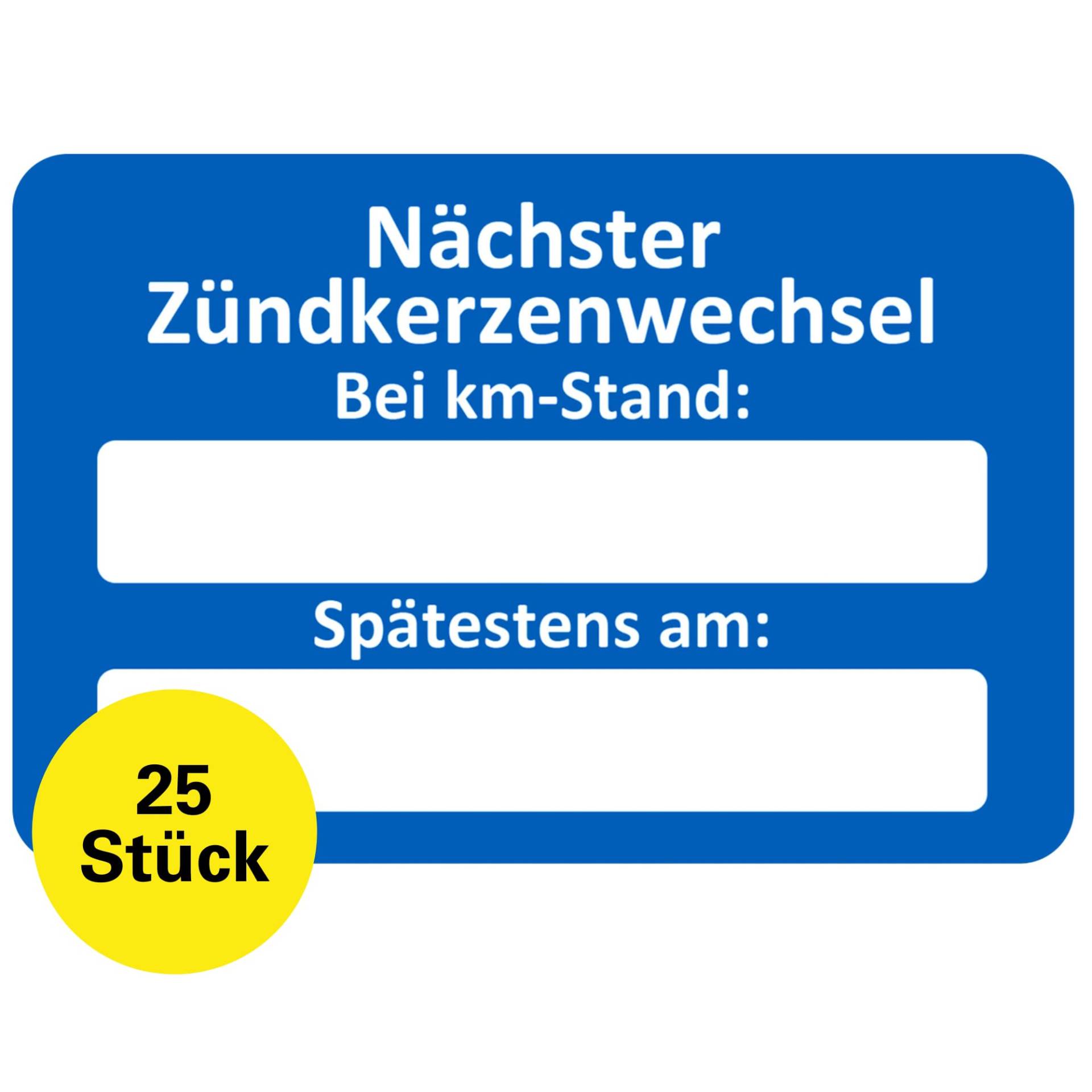 Zündkerzenwechsel Aufkleber 25 Stück – Service Zettel KFZ beschreibbar, Wartungsaufkleber, Service Aufkleber, Zündkerzen Aufkleber, Kundendienst Aufkleber für KFZ Werkstatt (25 Stück) von Sticker-Verlag