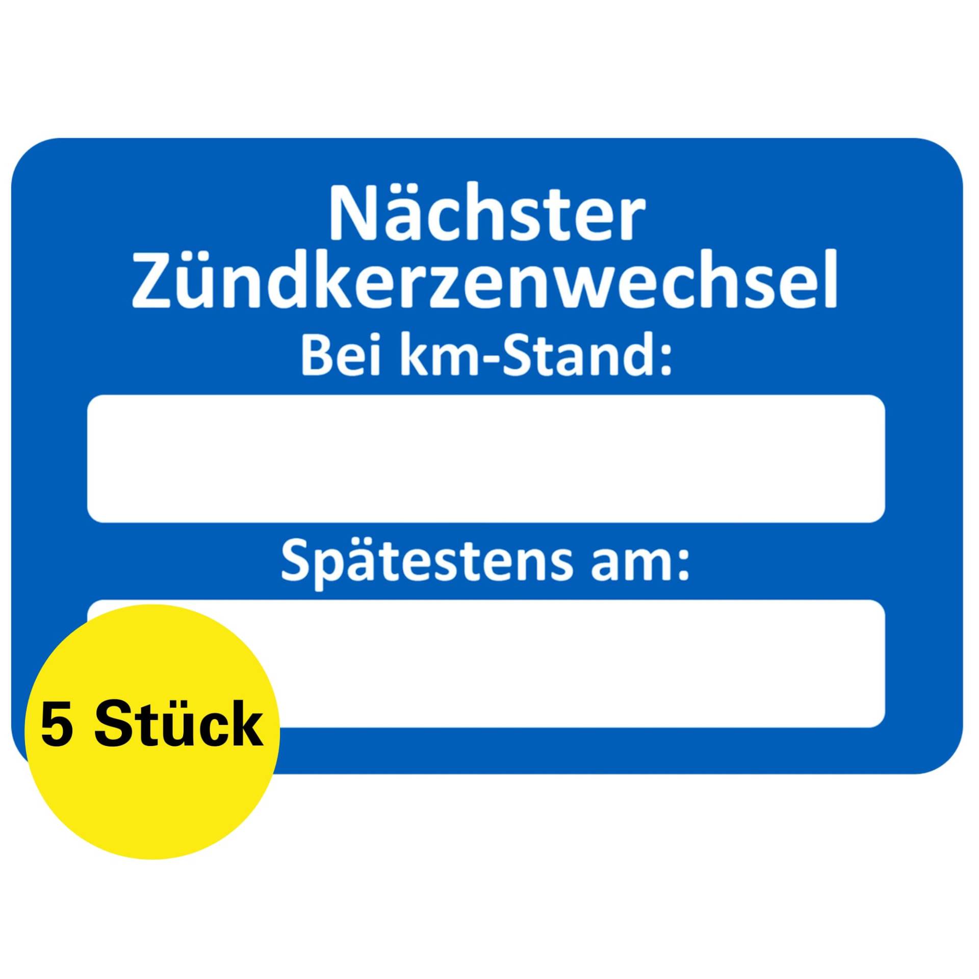 Zündkerzenwechsel Aufkleber 5 Stück – Service Zettel KFZ beschreibbar, Wartungsaufkleber, Service Aufkleber, Zündkerzen Aufkleber, Kundendienst Aufkleber für KFZ Werkstatt (5 Stück) von Sticker-Verlag