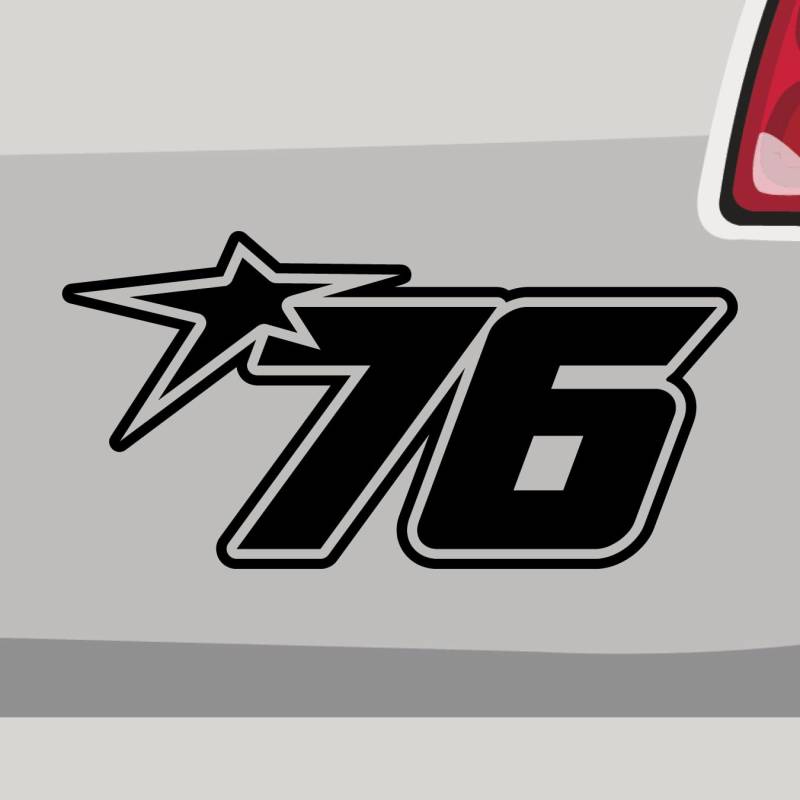 Stickerfreaks Startnummer 76 Aufkleber Racenumber Sticker Race Track Auto Bike Decal Vinyl JDM Aufkleber Größe: Sparset | Farbe: 70-schwarz | Racenumber Sticker Kleber Deko Tuning Zahl von Stickerfreaks