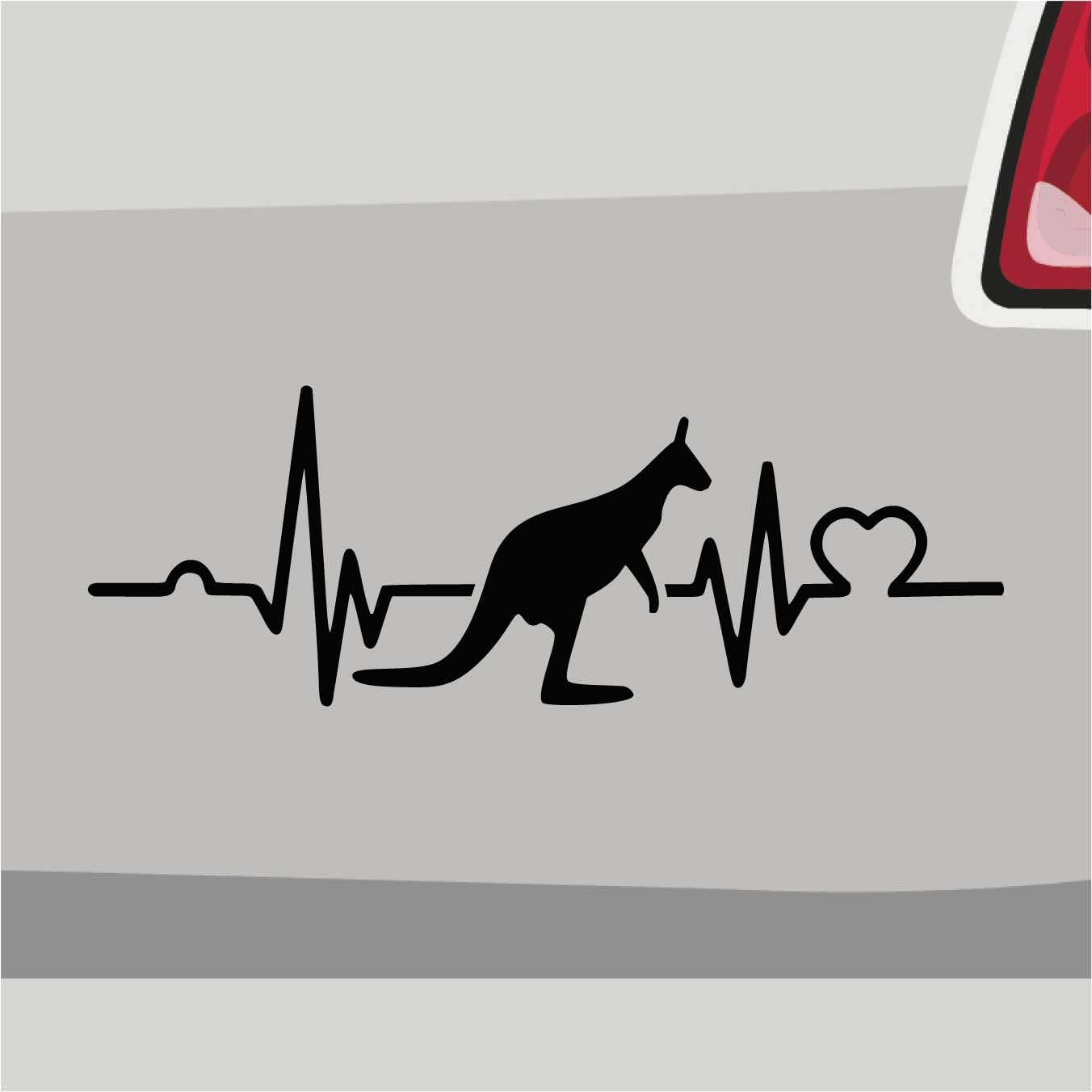 Stickerfreaks Känguru Herzschlag Aufkleber Australien Sticker Uluru Auto Bike Love Vinyl Aufkleber Größe: 14x5cm (M) | Farbe: 70-schwarz | Australien Sticker Kleber Deko Tuning Herzschlag von Stickerfreaks