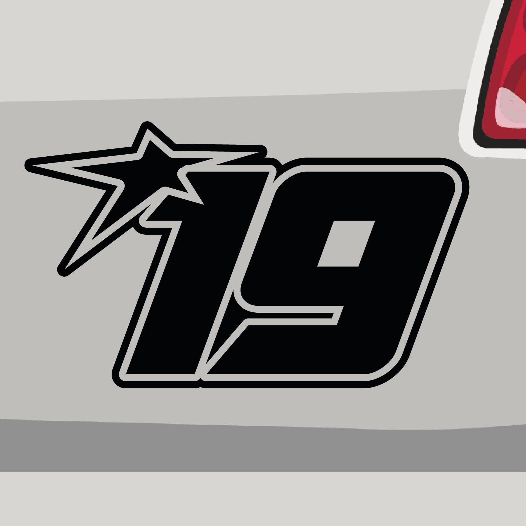 Stickerfreaks Startnummer 19 Aufkleber Race Sticker Track Nineteen Auto Bike Stern Vinyl Aufkleber Größe: 10x6cm (S) | Farbe: 10-weiß | Race Sticker Kleber Deko Tuning Startnummer von Stickerfreaks