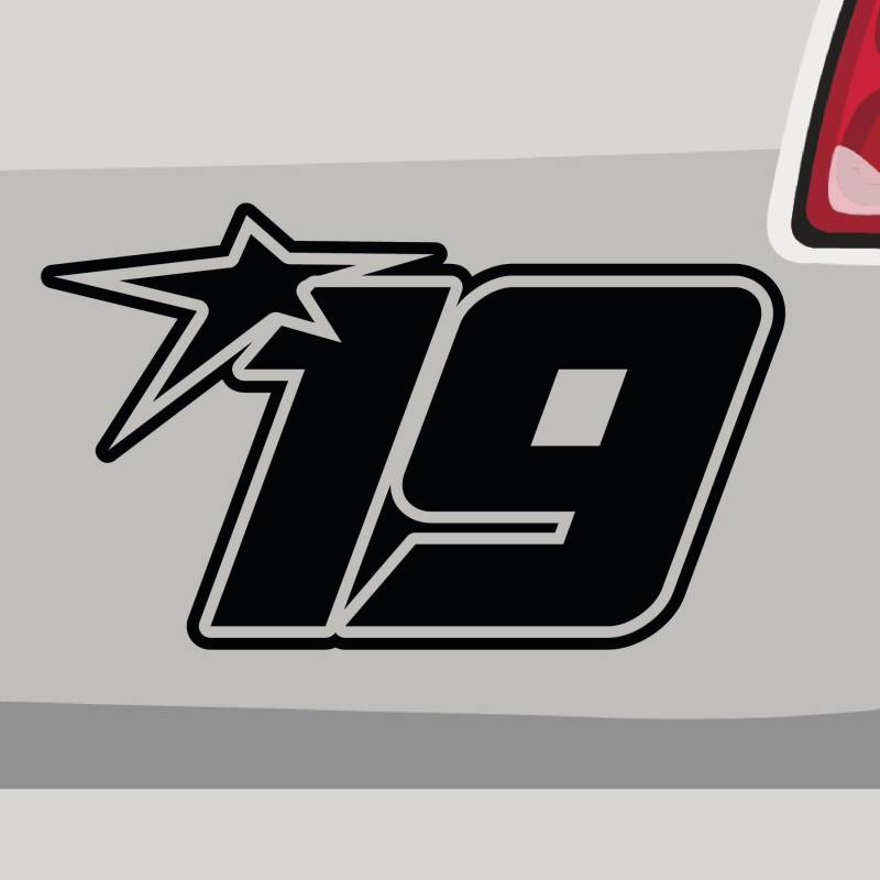 Stickerfreaks Startnummer 19 Aufkleber Race Sticker Track Nineteen Auto Bike Stern Vinyl Aufkleber Größe: 10x6cm (S) | Farbe: 31-rot | Race Sticker Kleber Deko Tuning Startnummer von Stickerfreaks