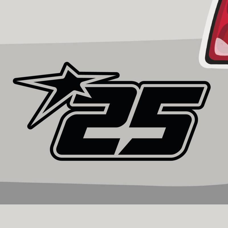 Stickerfreaks Startnummer 25 Aufkleber Number Sticker Star Race Track Auto Bike Vinyl Aufkleber Größe: 46x23cm (XXL) | Farbe: 70-schwarz | Number Sticker Kleber Deko Tuning Startnummer von Stickerfreaks