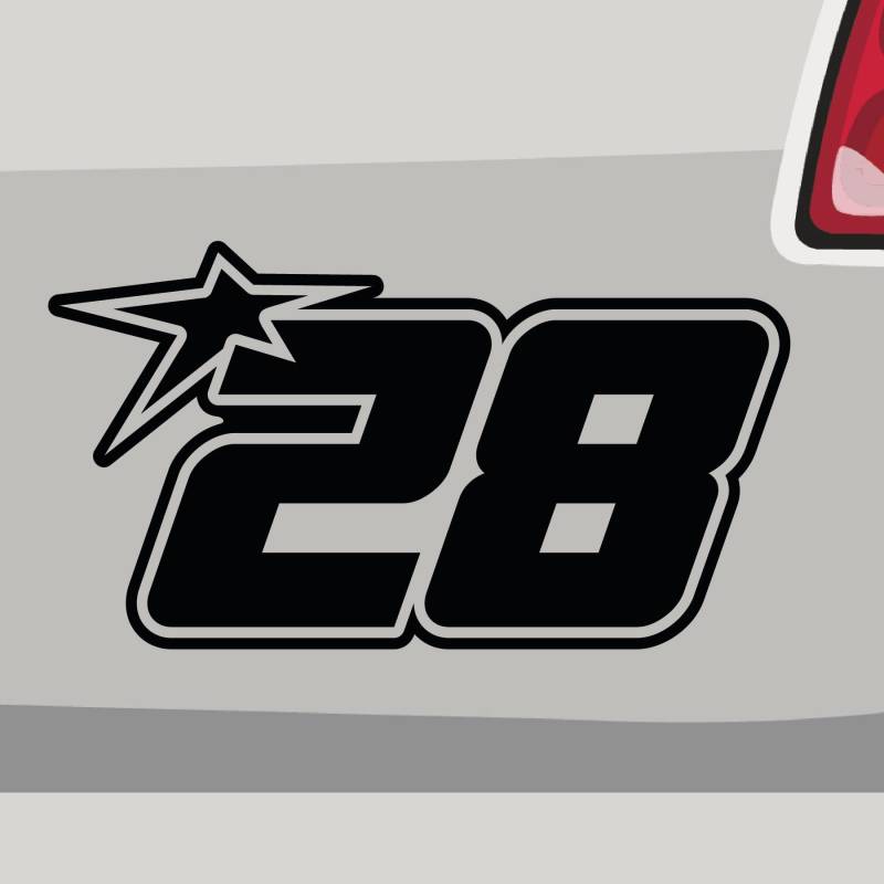 Stickerfreaks Startnummer 28 Aufkleber Race Sticker Stern Star Number Auto Zahl Decal Vinyl Aufkleber Größe: 10x5,5cm (S) | Farbe: 10-weiß | Race Sticker Kleber Deko Tuning Startnummer von Stickerfreaks