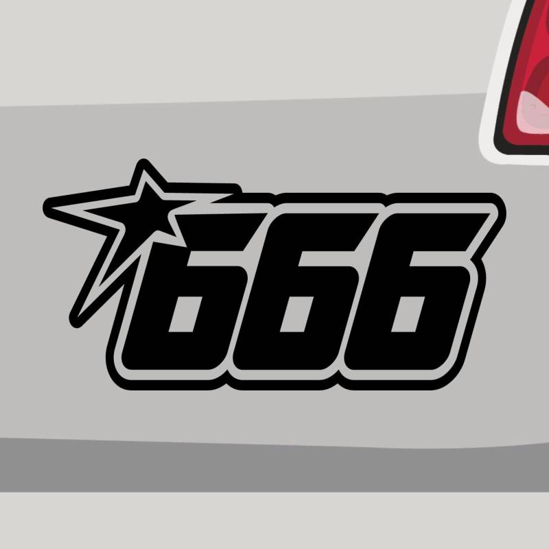 Stickerfreaks Startnummer 666 Aufkleber Hexe Satan Sticker Hell Devil Auto Bike Decal Vinyl Aufkleber Größe: 46x23cm (XXL) | Farbe: 70-schwarz | Racenumber Sticker Kleber Deko Tuning Zahl von Stickerfreaks